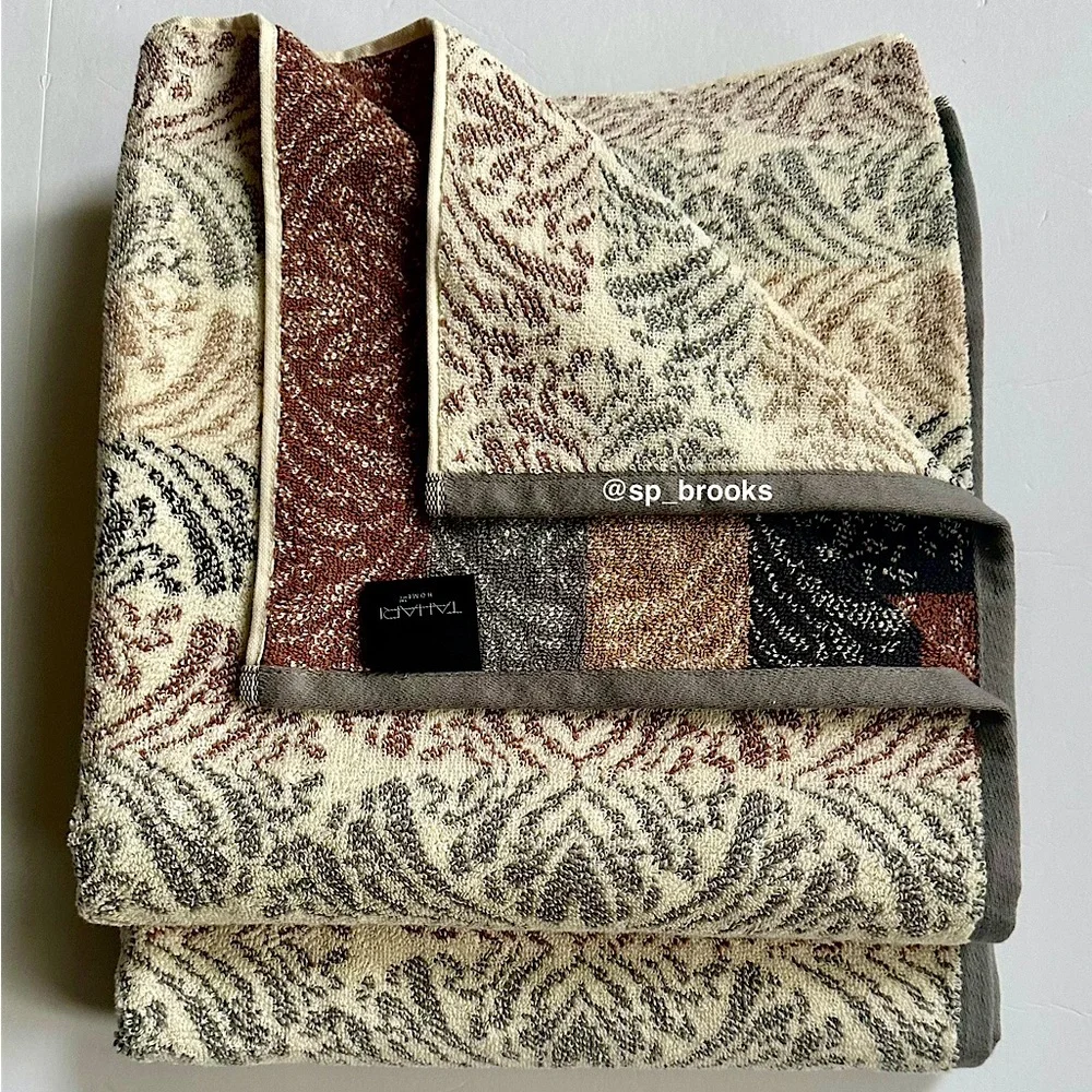 🎁8PC Tahari Bath Towel Set - Multi Decorative Cotton Towels - COCOA/CHAL